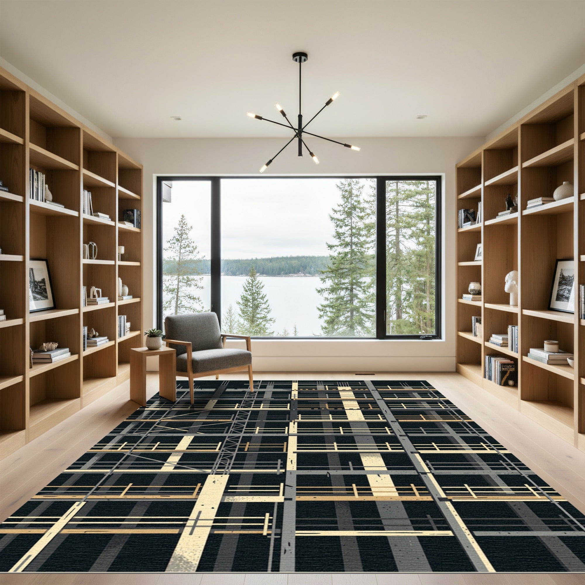 Abstract Industrial Skyscraper Construction Grid Rug
