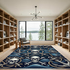 Navy Nautical Skull and Anchor Motif Rug