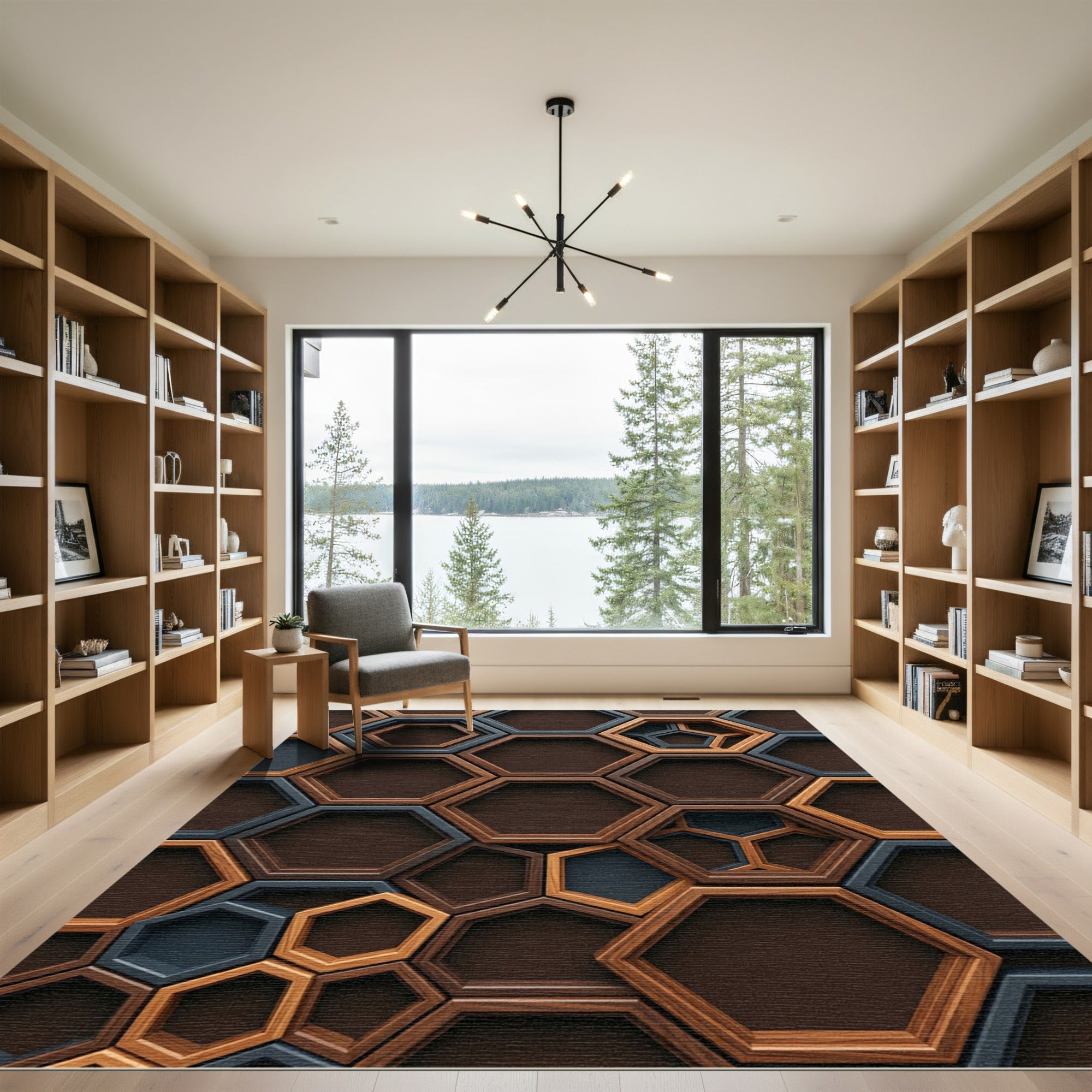 Dimensional Wood Grain Hexagon Texture Rug