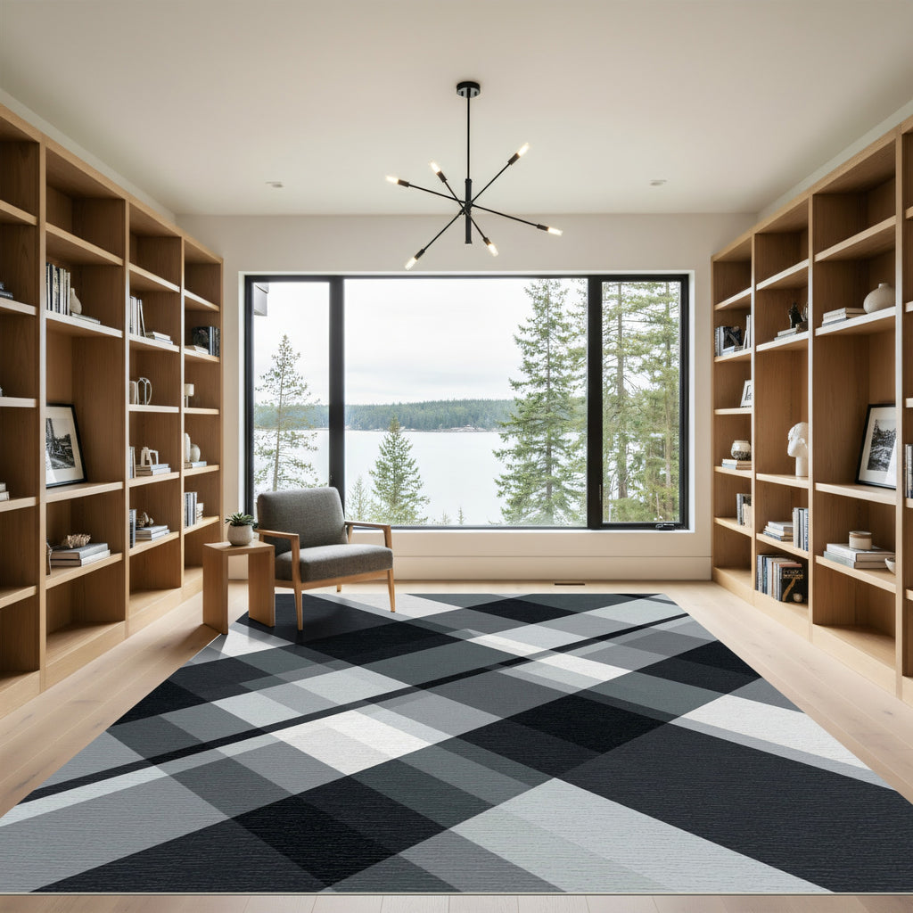 Monochromatic Geometric Diagonal Plaid Rug