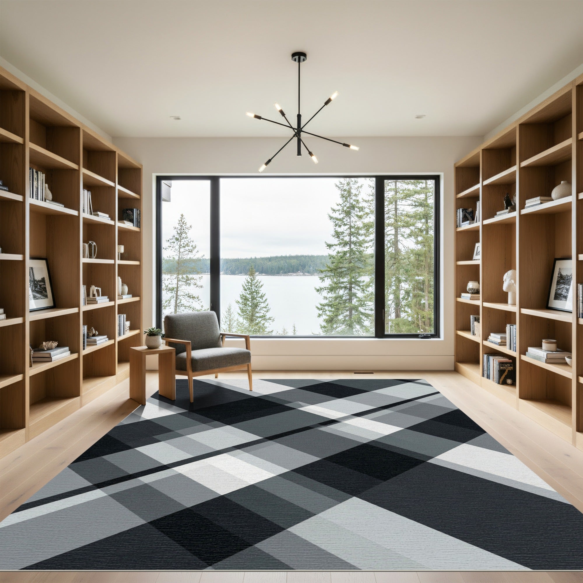 Monochromatic Geometric Diagonal Plaid Rug