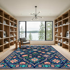 Elegant Midnight Floral Entwined Symmetry Rug