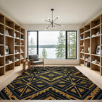 Luxurious Black and Gold Geometric Lattice Rug