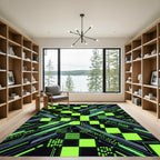 Neon Cyber Grid Digital Square Art Rug