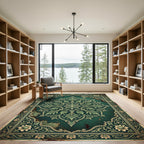 Emerald Green Floral Mandala Frame Rug