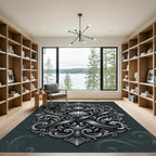 Charcoal Gray Ornate Shell Medallion Rug