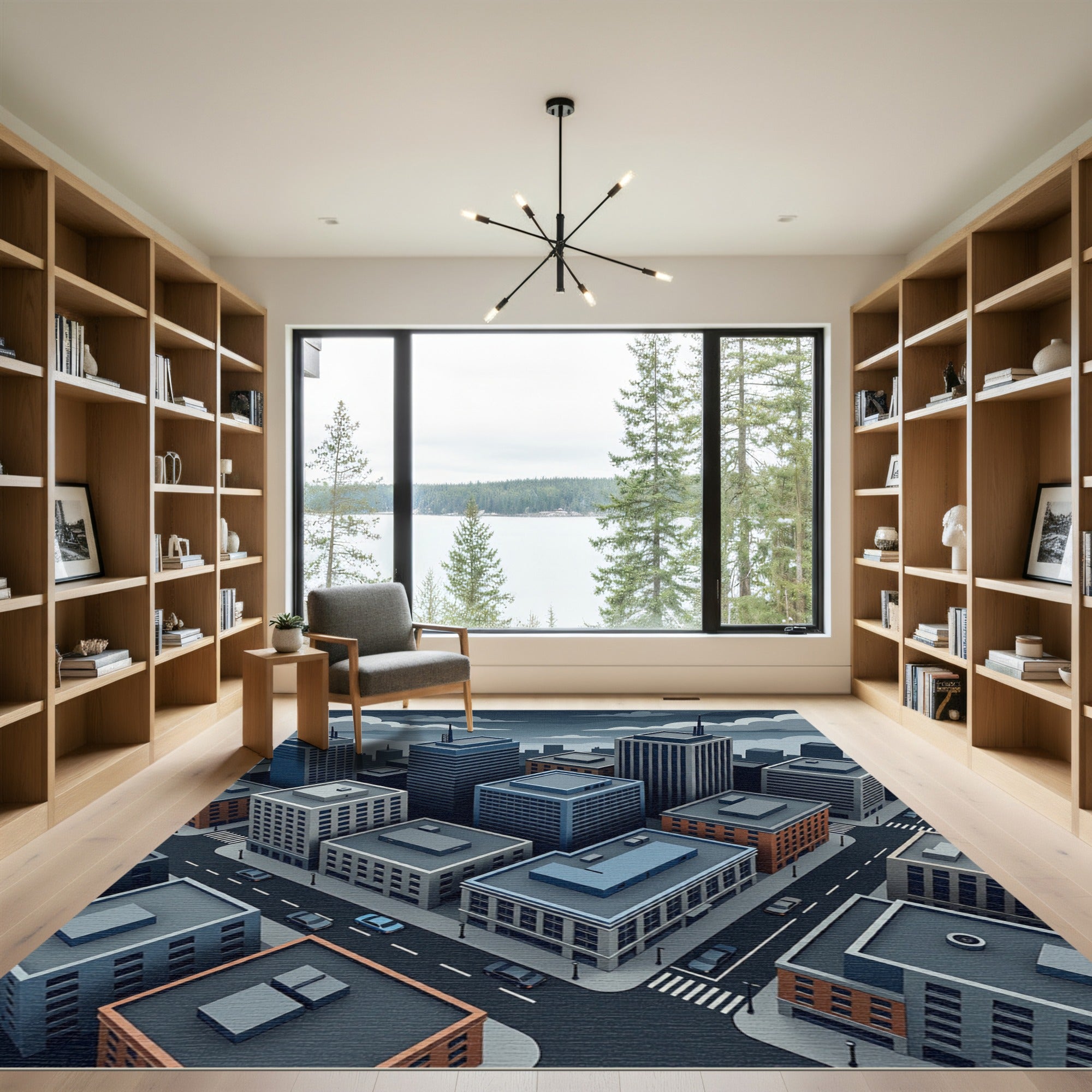 Isometric Cityscape Urban Grey Skyscraper Rug