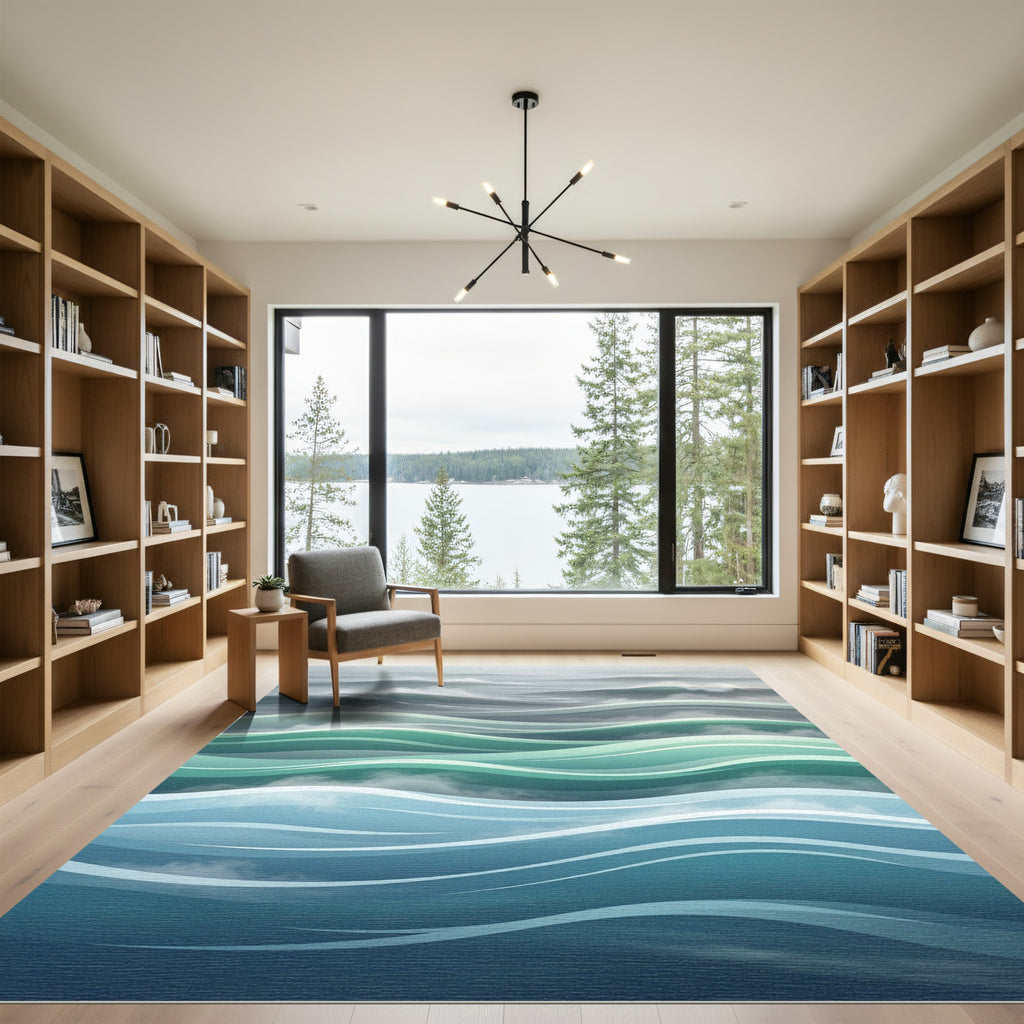 Layered Sea Waves Teal Gradient Ocean Rug