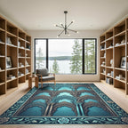 Teal Arched Architectural Floral Border Rug