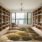 Luxurious Gold Art Deco Peacock Fan Rug