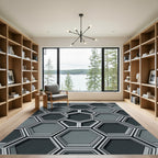 Sophisticated Charcoal Gray Geometric Honeycomb Rug