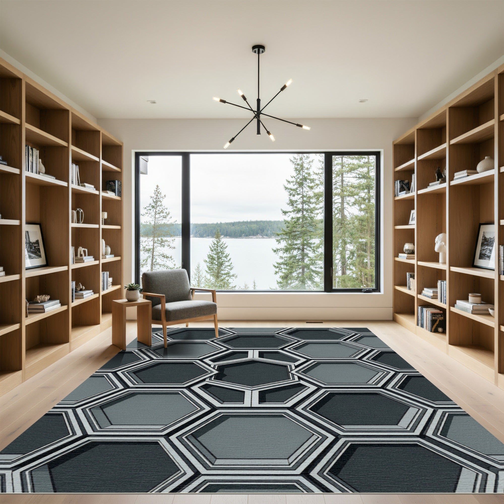 Sophisticated Charcoal Gray Geometric Honeycomb Rug