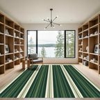 Dark Green Cream Striped Vertical Bands Rug