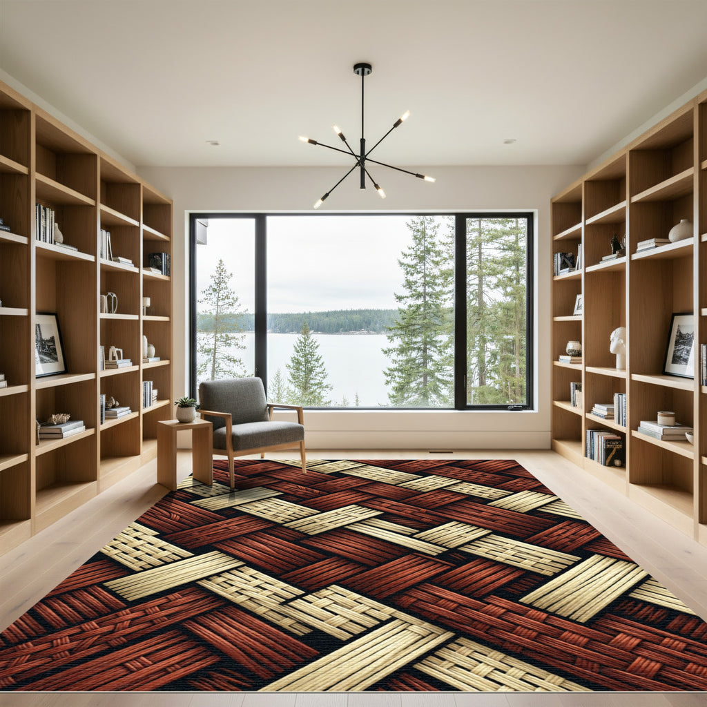 Woven Corduroy Texture Red Cream Rug