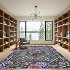 Purple Roses Hydrangea Lattice Garden Rug