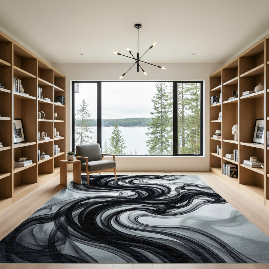 Dark Swirl Smoke Abstract Rug