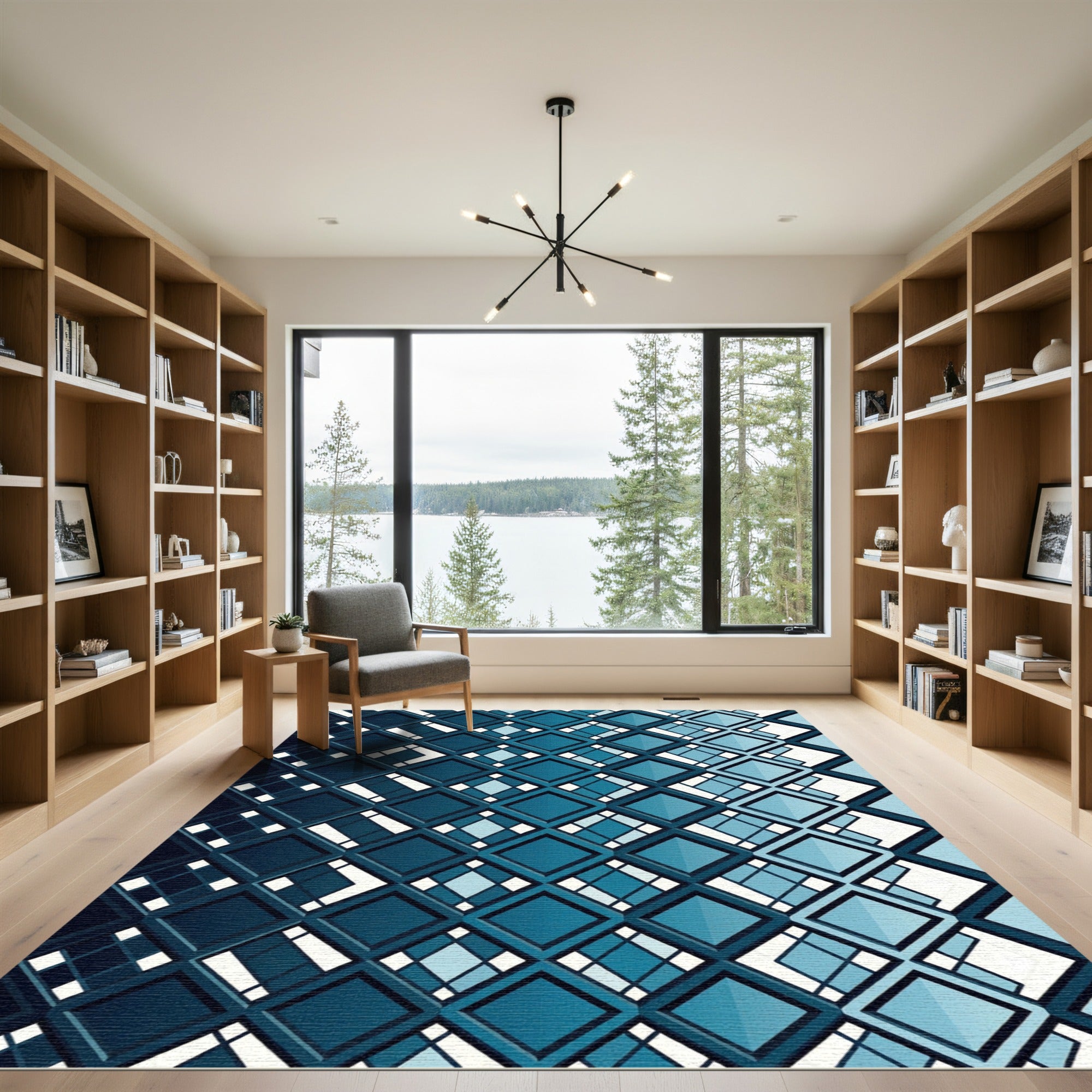 Shades of Blue Diamond Geometric Rug