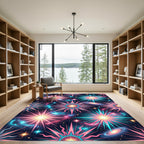 Vibrant Neon Celestial Starburst Galaxy Rug