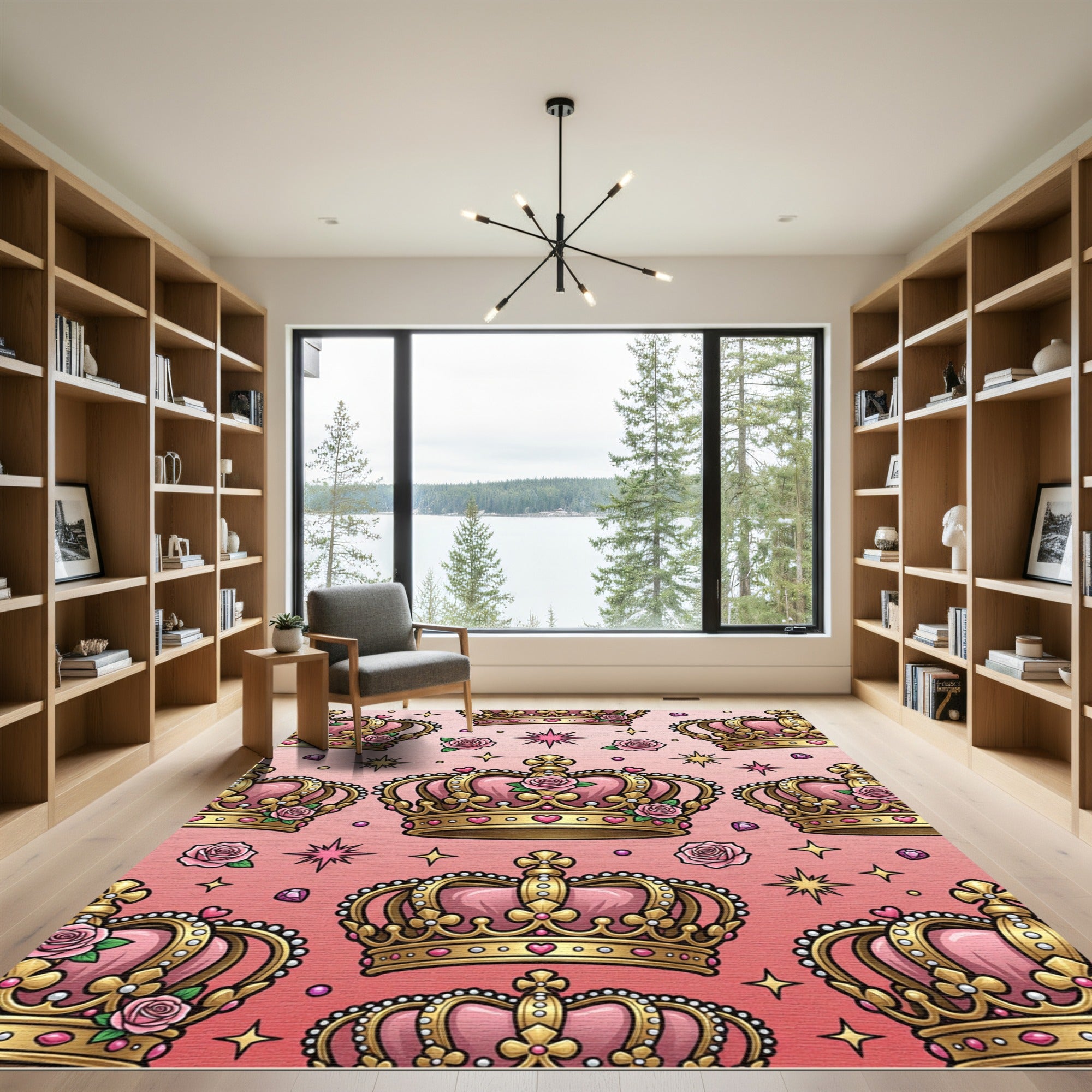 Pink Crown Rose Star Medallion Rug
