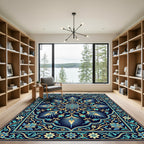 Deep Blue Floral Arch Medallion Rug