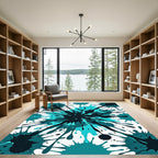 Teal and Black Abstract Liquid Splash Rug