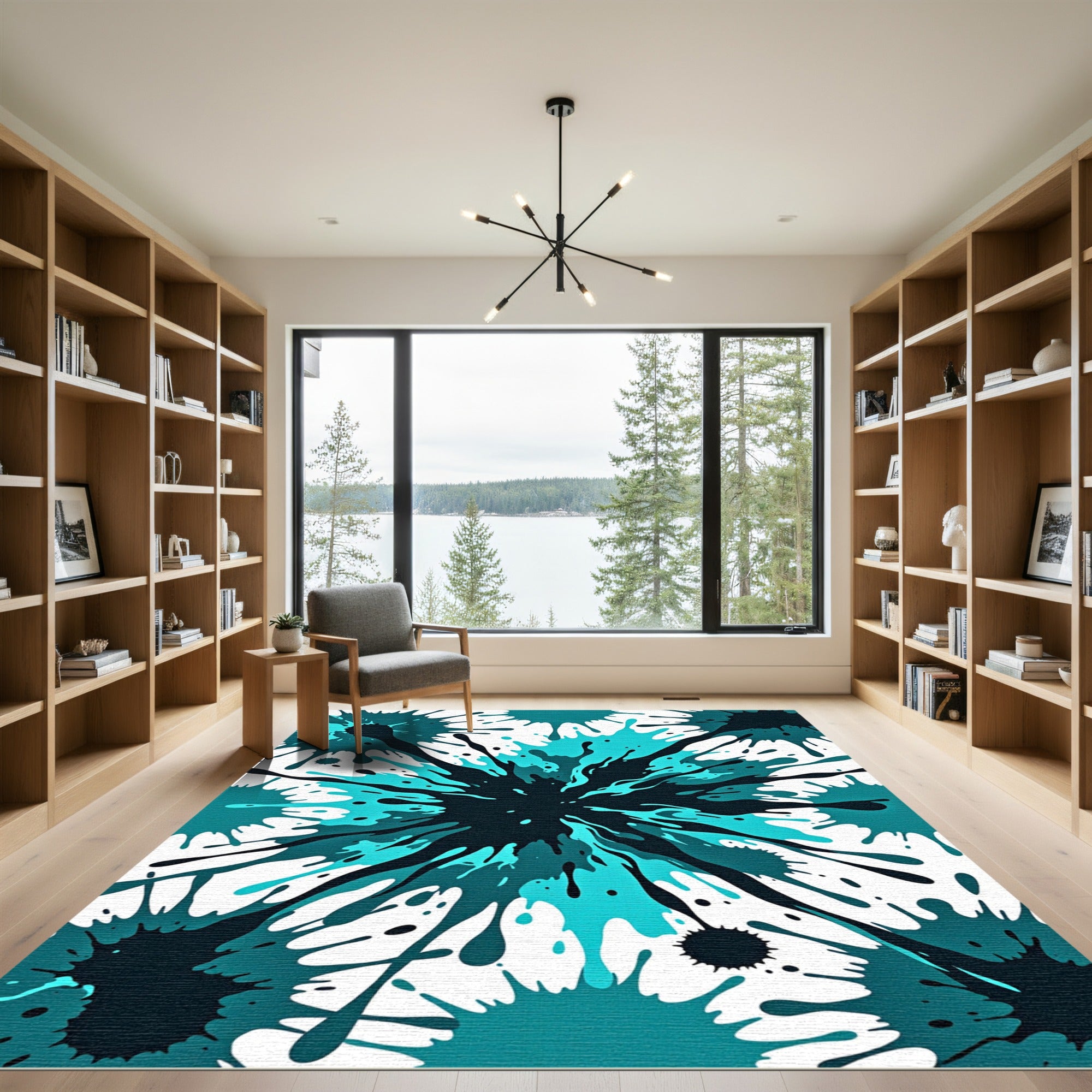 Teal and Black Abstract Liquid Splash Rug