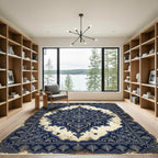 Deep Blue Vintage Floral Medallion Rug