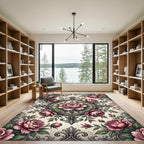 Vintage Pink Peony Filigree Medallion Rug