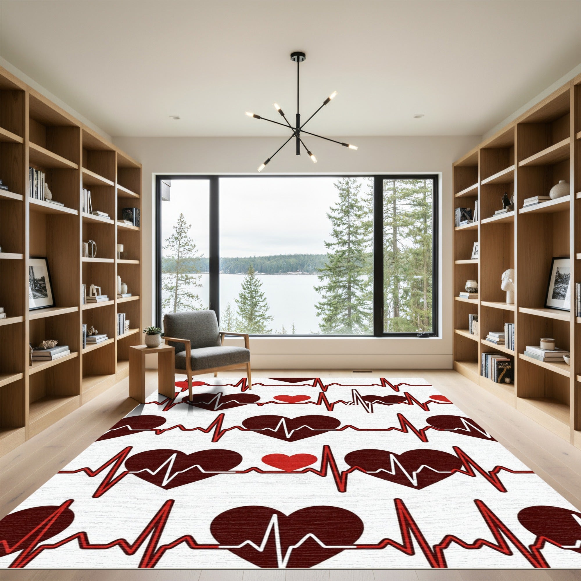 Bold Crimson Heartbeat EKG Rhythm Rug