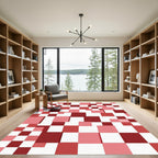 Modern Crimson Pink Block Grid Rug