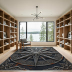 Ornate Metallic Silver Celestial Compass Rug