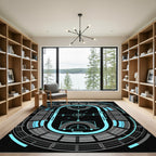 Futuristic Neon Blue Athletic Stadium Arena Rug