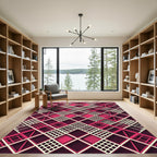 Modern Magenta Geometric Lattice Grid Rug