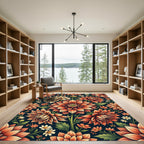 Autumnal Dahlia Floral Peach Amber Rug