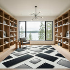 Minimalist Monochromatic Geometric Block Grid Rug