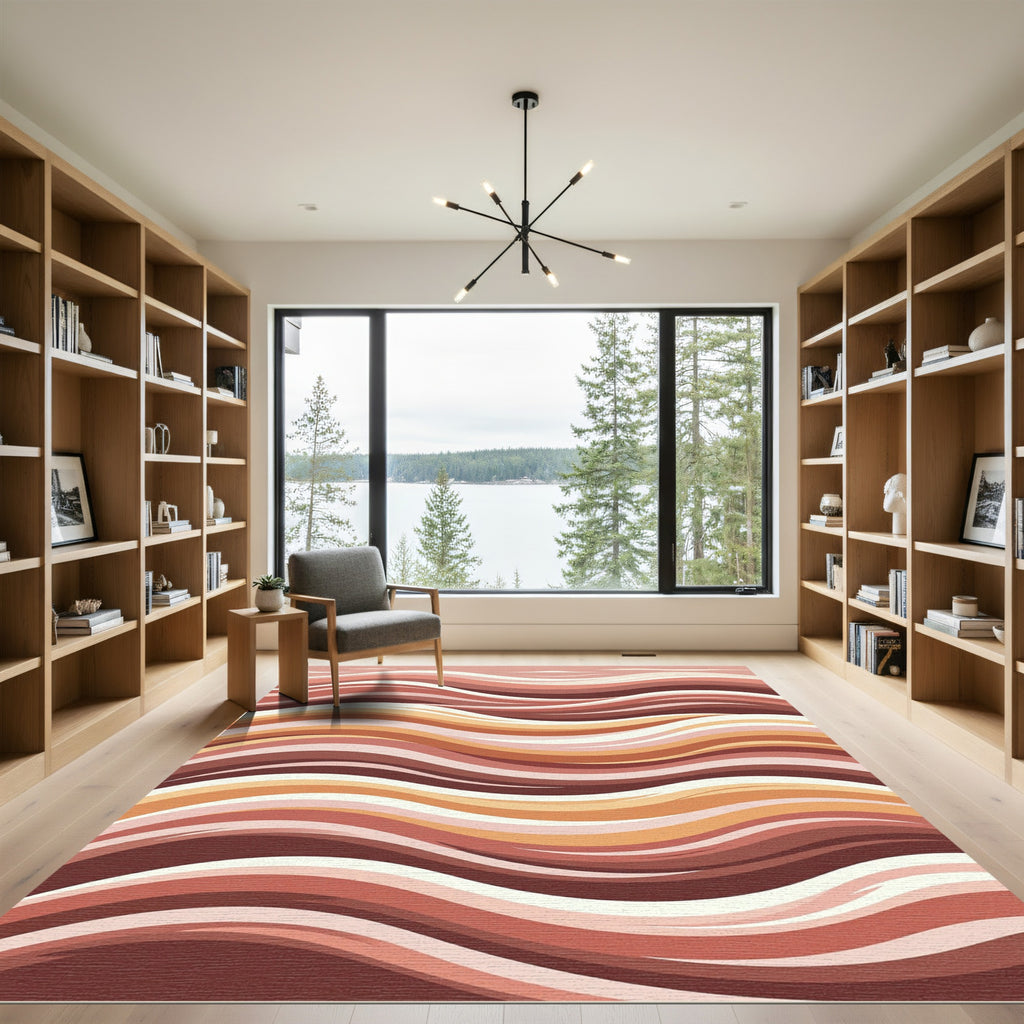 Earthy Tone Abstract Wave Relief Rug