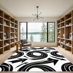 Dynamic Black Swirl Arrow Composition Rug