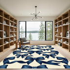 Elegant Navy Blue Bow Ribbon Accent Rug