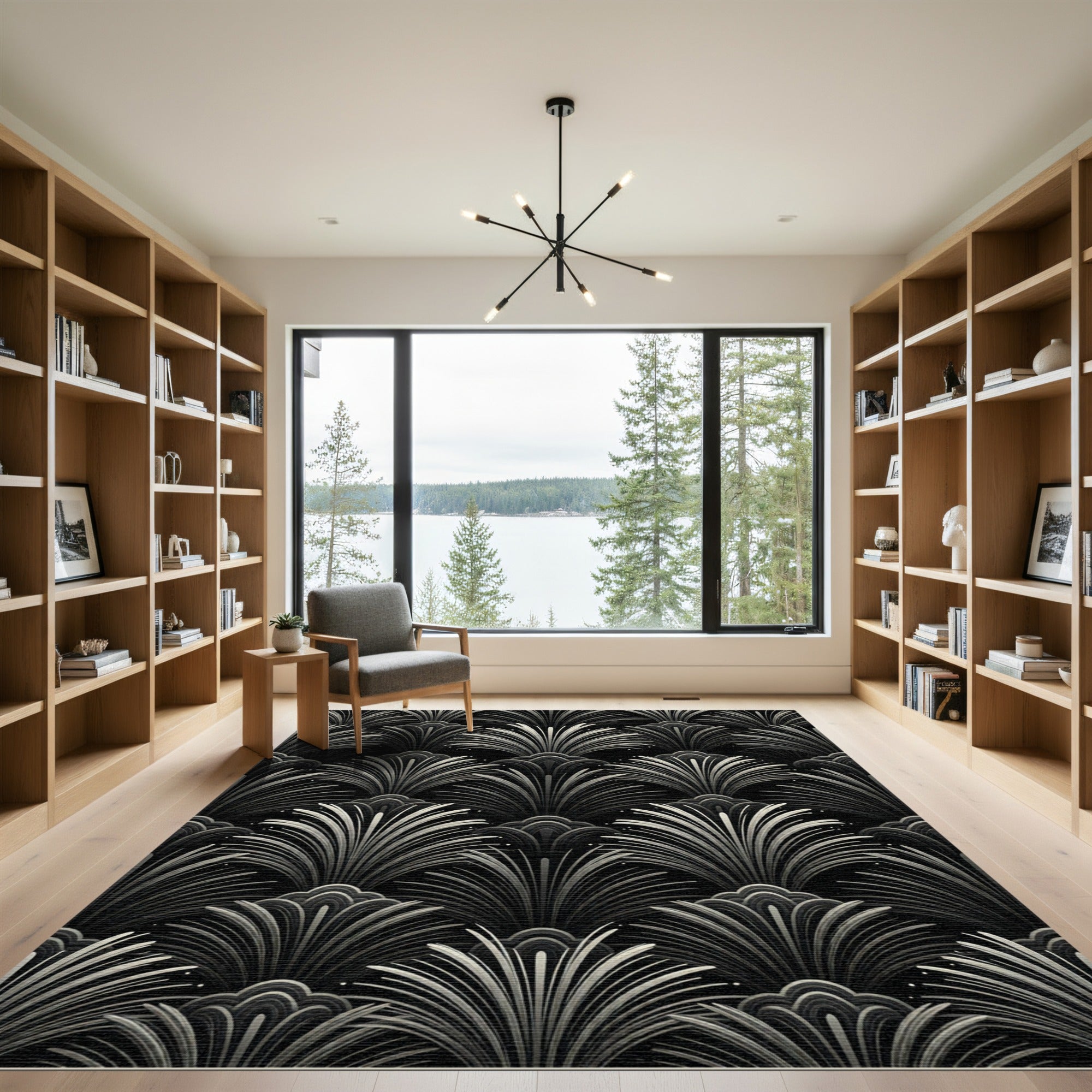Art Deco Gray Fanburst Pattern Rug