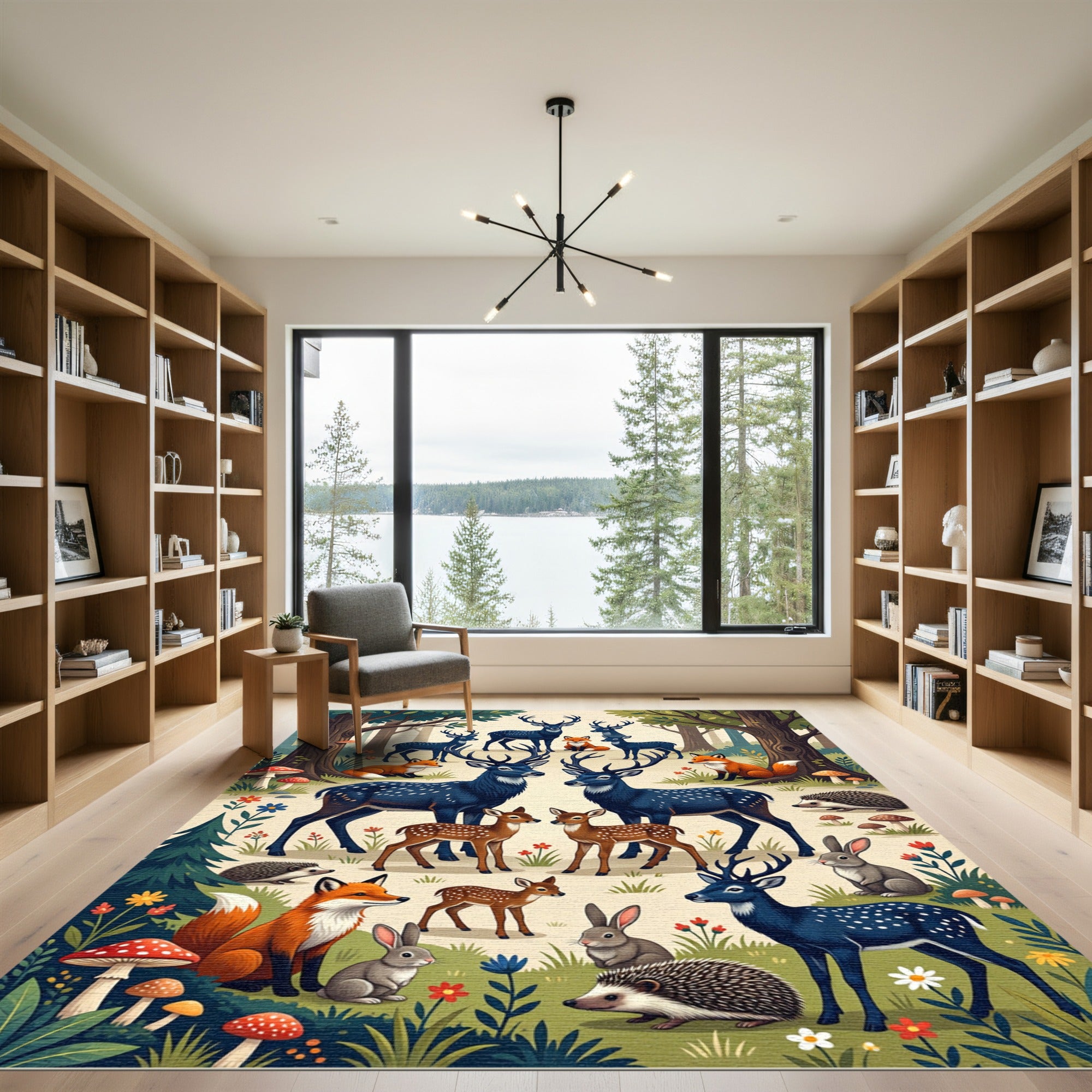 Enchanted Forest Deer and Fox Scene Rug