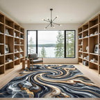 Abstract Swirl Gold And Gray Marble Rug