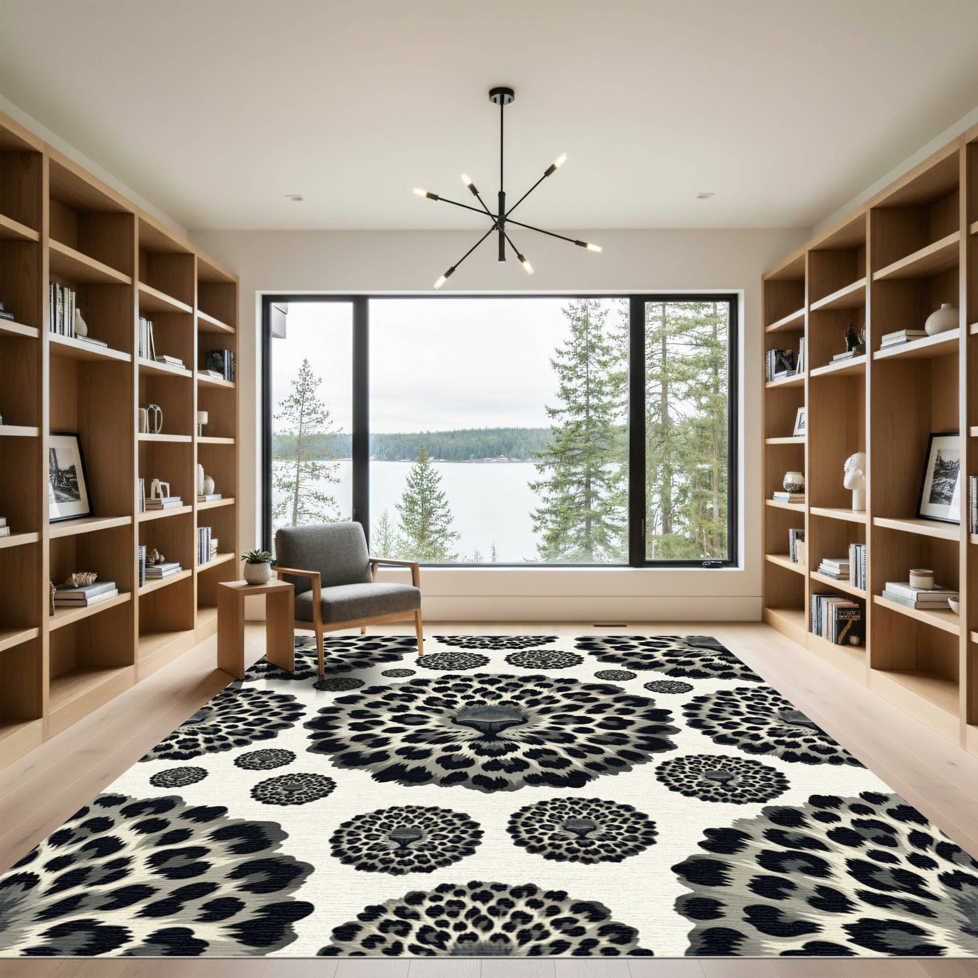Monochrome Leopard Focal Point Circular Rug