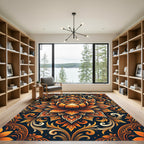 Ornate Amber Lotus Floral Medallion Rug