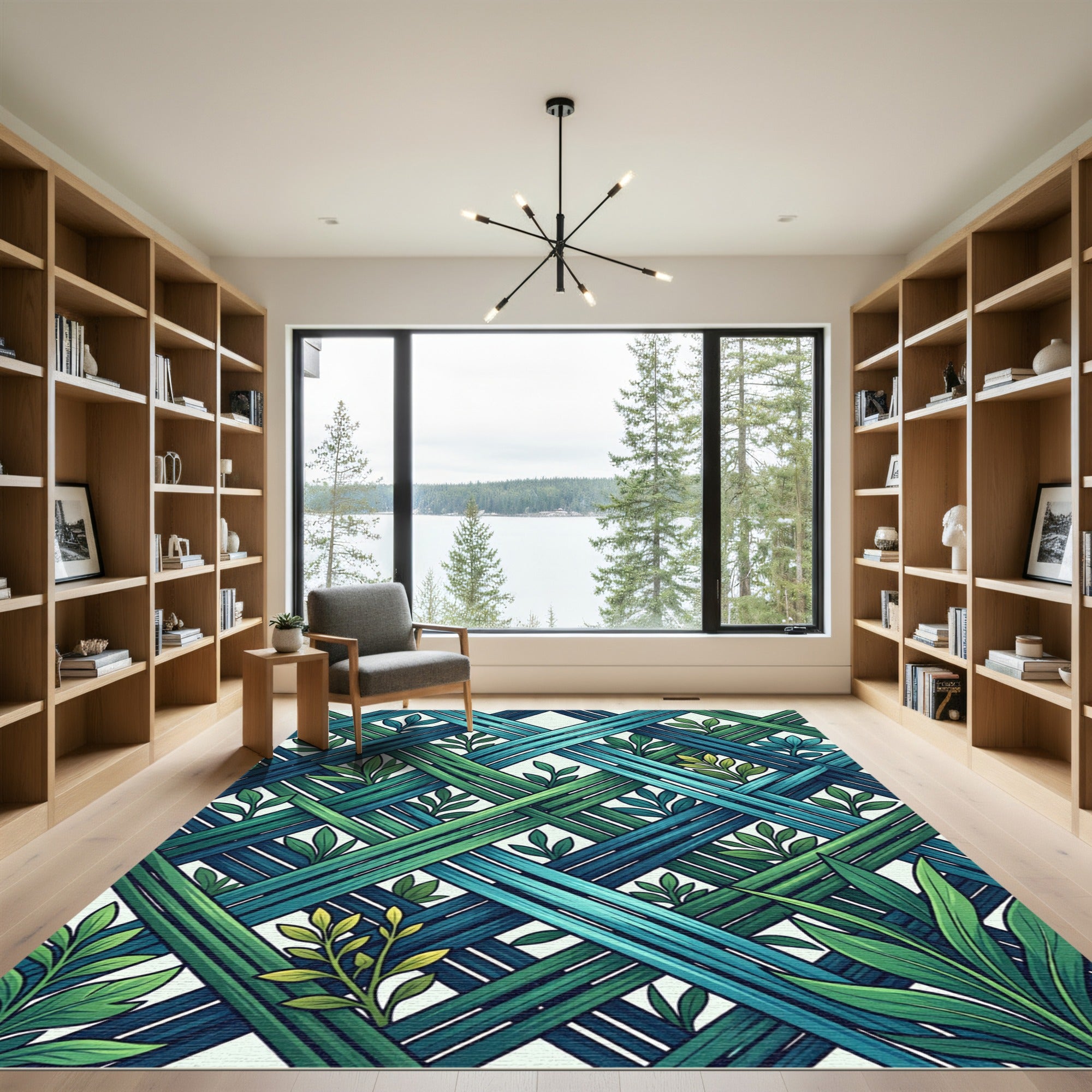 Intertwined Greenery Lattice Teal Rug