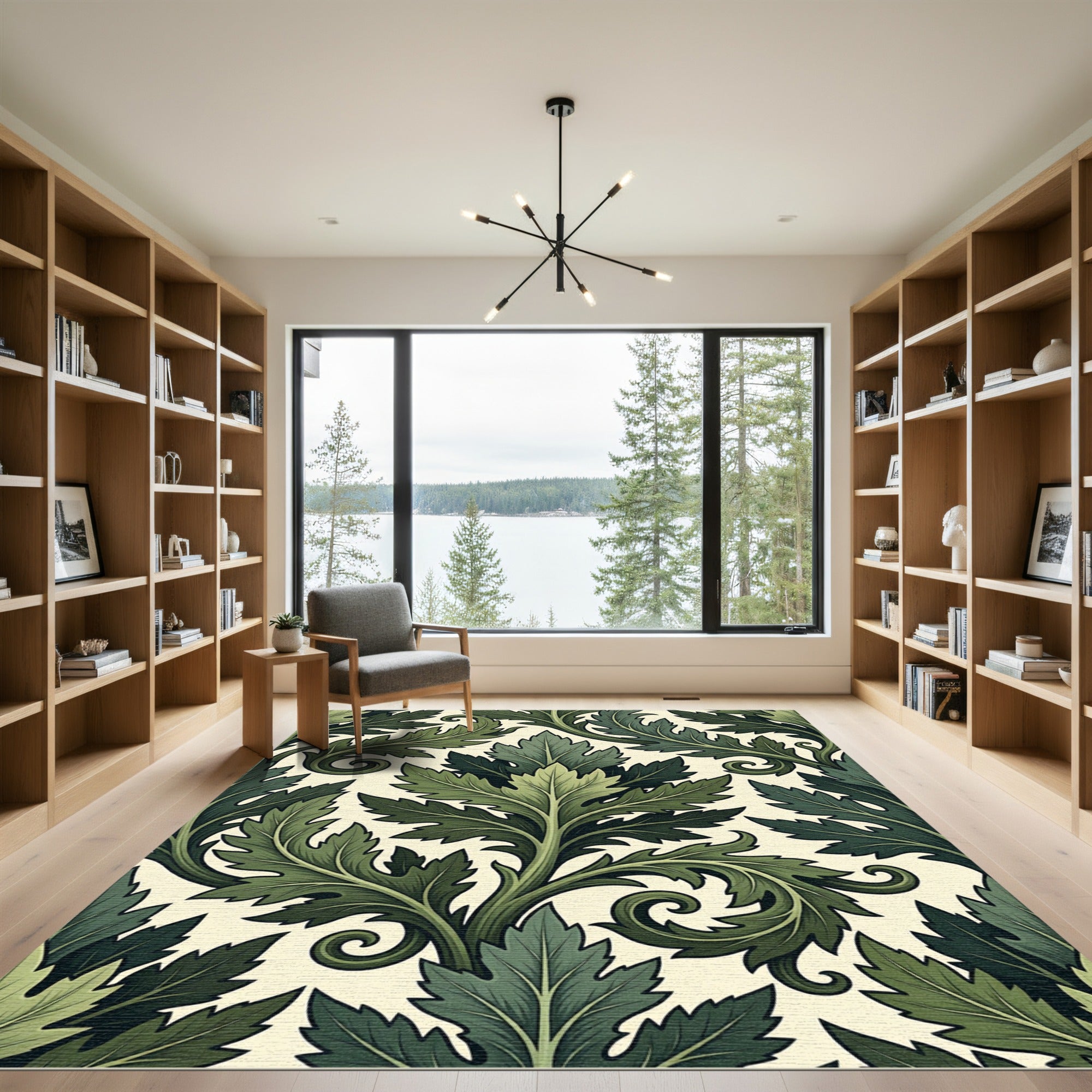 Botanical Forest Green Acanthus Leaf Damask Rug