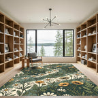 Earthy Green Floral Daisy Meadow Rug