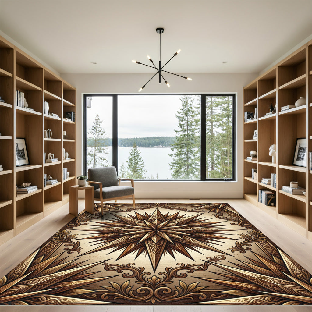 Ornate Golden Starburst Filigree Accents Rug