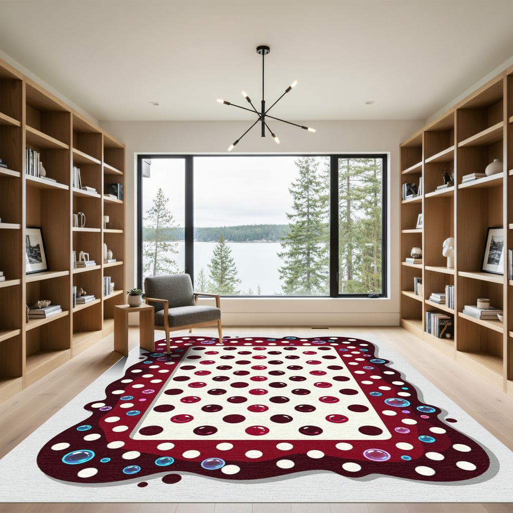 Whimsical Crimson Polka Dot Bubble Rug