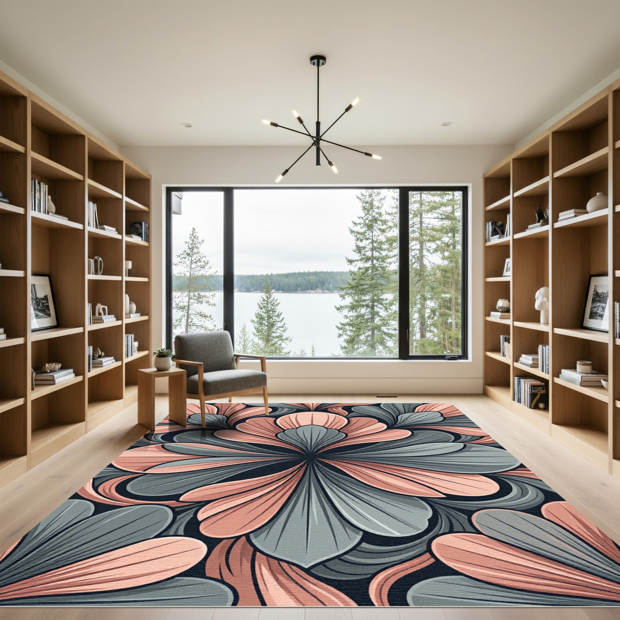 Coral Gray Petal Arrangement Rug