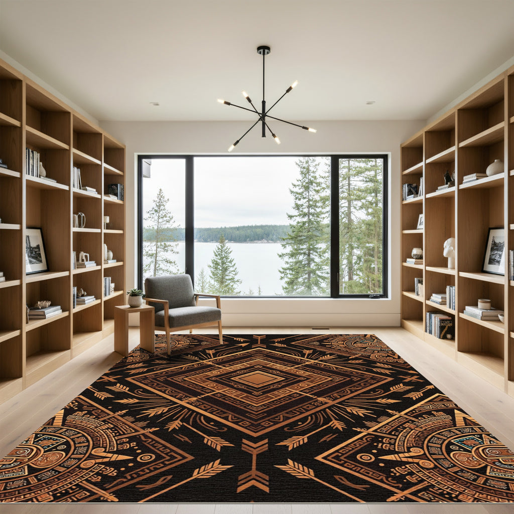 Aztec Gold Geometric Tribal Arrow Rug